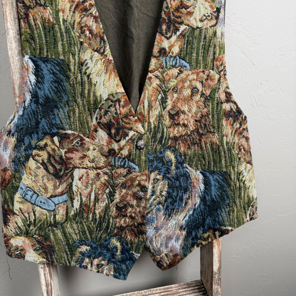 Vintage Backroad Blues Tapestry Style Dog Button Vest size Small, Womens - Picture 2 of 6